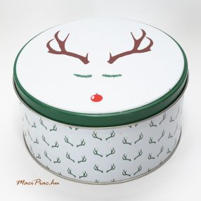   Karácsonyi rénszarvas kerek levehető tetejű fém díszdoboz a Butlers áruházból