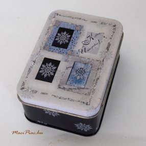   Szögletes levehető tetejű karácsonyi ezüstszínű fém doboz