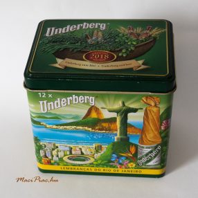 Szögletes levehető tetejű 2018-as Underberg fémdoboz