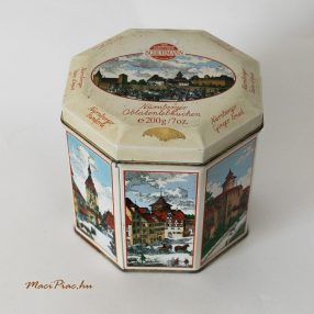  Sokszög alakú levehető tetejű Nürnberger mézeskalács fémdoboz