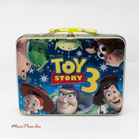   Használt szögletes levehető tetejű Toy Story 3-as fémdoboz