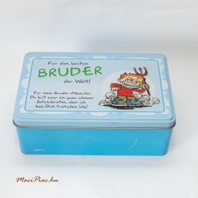   Használt szögletes levehető tetejű karácsonyi mintás fémdoboz