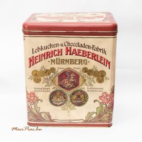   Használt nagy szögletes levehető tetejű Nürnberg csokoládé fémdoboz