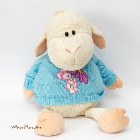   Használt Nici Toys nagy bárány plüss kék kötött pulcsiban, nyuszi virággal mintás
