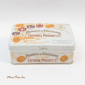   Szögletes levehető tetejű Fabbrica Di Cioccolato csokoládé fémdoboz