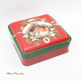   Szögletes levehető tetejű karácsonyi mintázatú fémdoboz