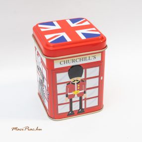   Szögletes levehető tetejű Churchill's Souvernir Kiosk bombon fémdoboz