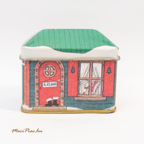   Karácsonyi ház alakú és mintázatú levehető tetejű fémdoboz