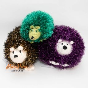   Kötött, horgolt CSILLOGÓS sündisznó, sün plüss 3 db (ZÖLD, LILA,BARNA)