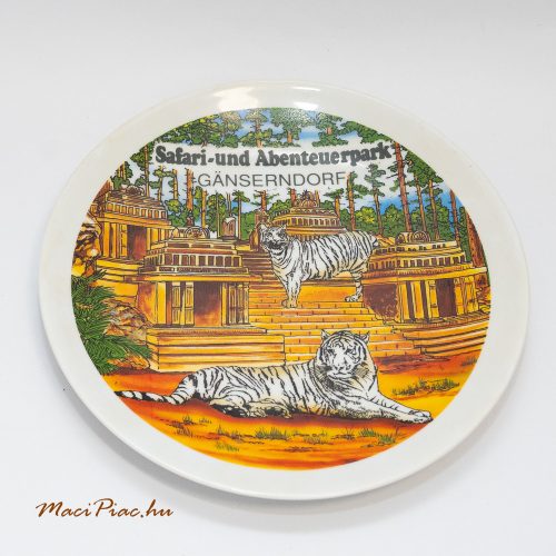 Akasztható porcelán Safari mintás falitányér, dísztányér, Handmade Német jelzett Glas Böckling NEUDENAU