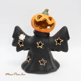   Halloweeni szellem vagy madárijesztő faragott tökkel dísztárgy, dekoráció, mécsestartó (teamécsessel) Német kerámai