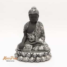   Buddha szobor, figura kőből (fekete ezüst színű) ajándéktárgy, dekoráció