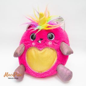   Nagy csillogó szemű ciklámen, lila színű unikornis puha gombóc szívvel 