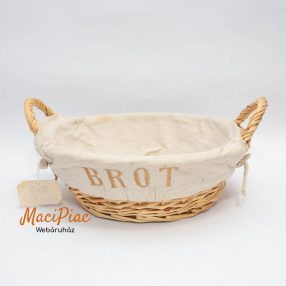   Fonott kerek vessző füles kosár pamut vászon betéttel BROT hímzve