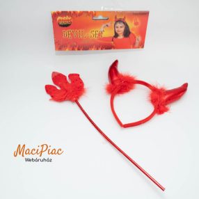   Ördög szett jelmez kiegészítő 2 részes piros vasvilla és ördögszarv hajráf Új!