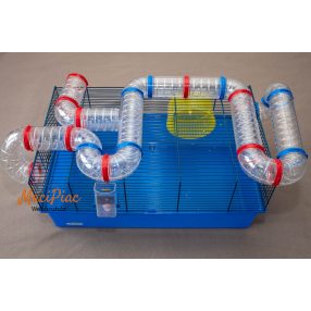   Ferplast hosszú csőrendszerrel feltuningolt egyszintes hörcsög ketrec (mókuskerékkel, itatóval) Újszerű!