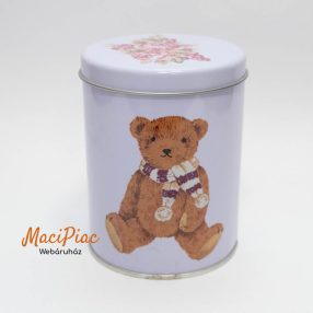   Maci és virág mintás hengeres levehető tetejű fémdoboz Wellys 100 darab sebtapasz tároló doboza