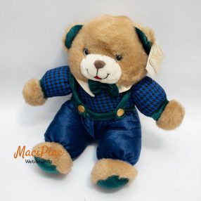   Vintage puha plüss barna maci kék kantáros nadrágban bulcsiban Soft Expressins Dan Dee