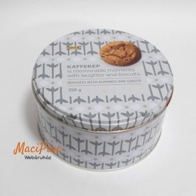   Kerek virágos levehető tetejű IKEA KAFFEREP zabkeksz, csokoládé, UTZ minősítésű édesség tartó fém díszdoboz, fém doboz 2018-as