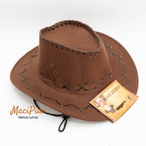   Cowboy kalap, velúr jelmez kiegészítő gyerek 55 cm új! (barna)