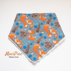   Baba nyálkendő, előke 2 rétegű pamut, műanyag patentos róka és mókus mintás kék színű 2az1ben