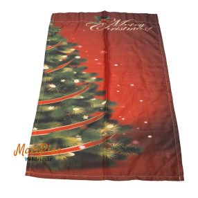   Karácsonyi selyem vászont szerű függöny, dekoráció Merry Christmas felírattal  karácsonyfa mintával