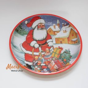   Karácsonyi fém tányér, tál, kerek tálca Mikulás mintával 25,5 cm Retro! Ausztria