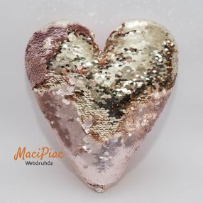   Rózsaszín szinváltós, flitteres, sikis szív, párna dekoráció