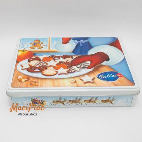   Szögletes levehető tetejű kekeszesdombor mintás fém doboz Bahlesen