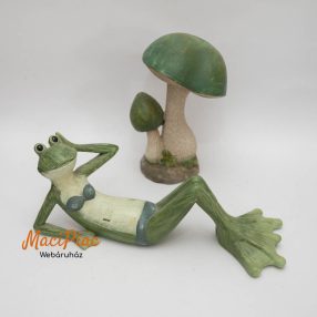 Béka figura gombával dekoráció, nipp