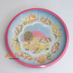   Húsvéti nyúl, tojás mintás fém tányér, kerek tálca  26 cm Német!