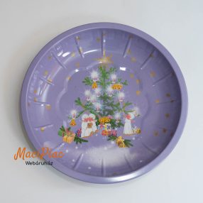   Karácsonyi fém tányér, kerek tálca (levendula lila) 26 cm Retro!