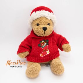   Plüss maci kötött piros hízett pulóverben Mikulás sapkában karácsonyi dekoráció a Quelle