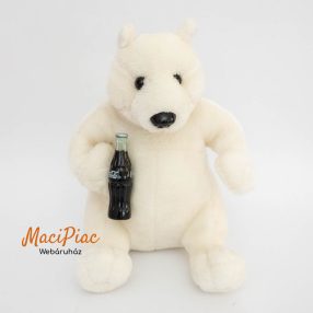   Plüss Coca Cola márkájú jegesmedve műanyag élethű colás üveggel