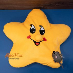   Sárga csillag alakú plüss párna, formapárna egérrel (akasztós)