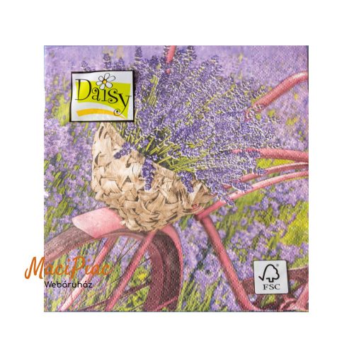 Levendula virág biciklivel mintás szalvéta Daisy új! 3 rétegű 33x33 cm 20 db