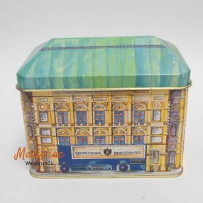   Teás fém doboz, felhajtható tetővel, házikó alakú Arcadia OPERA SHOP, VIENNA 1010 Austria 