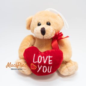   Plüss ülő barna kis maci love you felíratos szívvel (akasztható) Német aliki márka