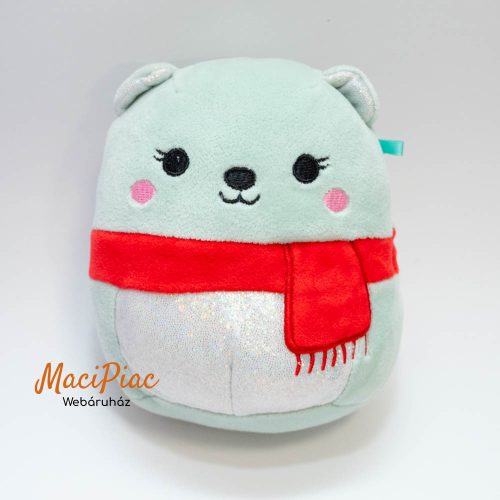 Plüss Original Squishmallows puha figura, zöld maci piros sállal Kelly Toys 13 cm