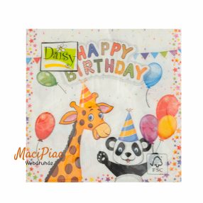   Állat mintás szalvéta HAPPY BRITDAY felírattal születésnapos Daisy 33x33 cm 3 rétegű Bontatlan csomag 20 db-os! Új! 2024-es