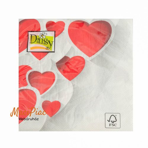 Szív mintás szalvéta Daisy 33x33 cm 3 rétegű Bontatlan csomag 20 db-os! Új! 2024-es