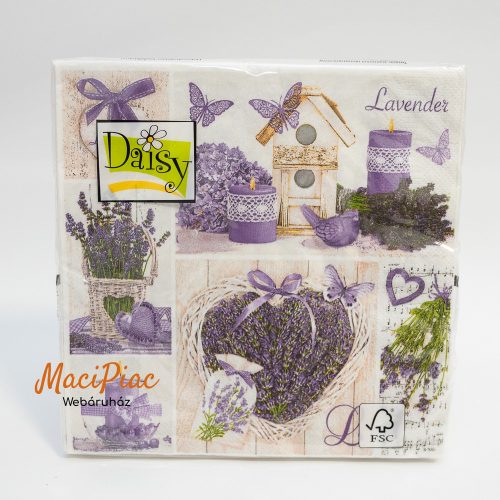 Levendula mintás szalvéta Daisy új! 3 rétegű 33x33 cm 20 db