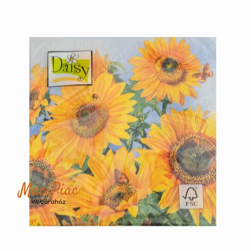 Napraforgó virág lepkékkel mintás szalvéta Daisy 33x33 cm 3 rétegű Bontatlan csomag 20 db-os! Új! 2024-es