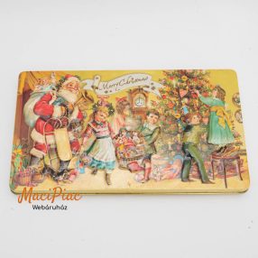   Dobor mintás karácsonyi táblás csokoládés díszdoboz, felnyitható tetejű fém doboz Marry Christmas felírattal, CONFISERIEHEIDEL HEIDEL