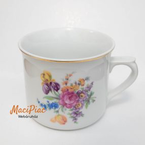   Nagyobb méretű porcelán virág mintás jelzett bögre arany színű széllel