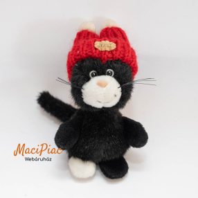   Vintage Nici Toys fekete cica macska piros kötött sapkában plüss (akasztható) Ritkaság!