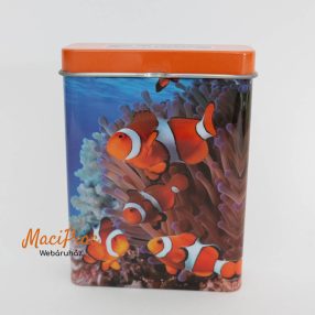   Téglalap alakú felnyitható tetejű normál méretű cigaretta tárolós díszdoboz, fém doboz (Bohóchal mintás Nemo) Adamo Új!