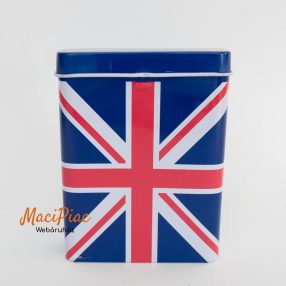   Téglalap alakú felnyitható tetejű normál méretű cigaretta tárolós díszdoboz, fém doboz (Angol zászló mintás, belül fejhér) Adamo Új!