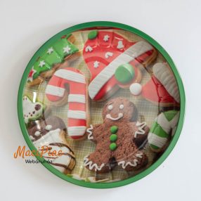   Karácsonyi fém tányér, tál, kerek tálca mézes mintával 25,5 cm Új!