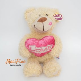   Plüss dapp színű maci LOVE hímzett felíratos rózsaszín szívvelarcán hímzett száj PAWS